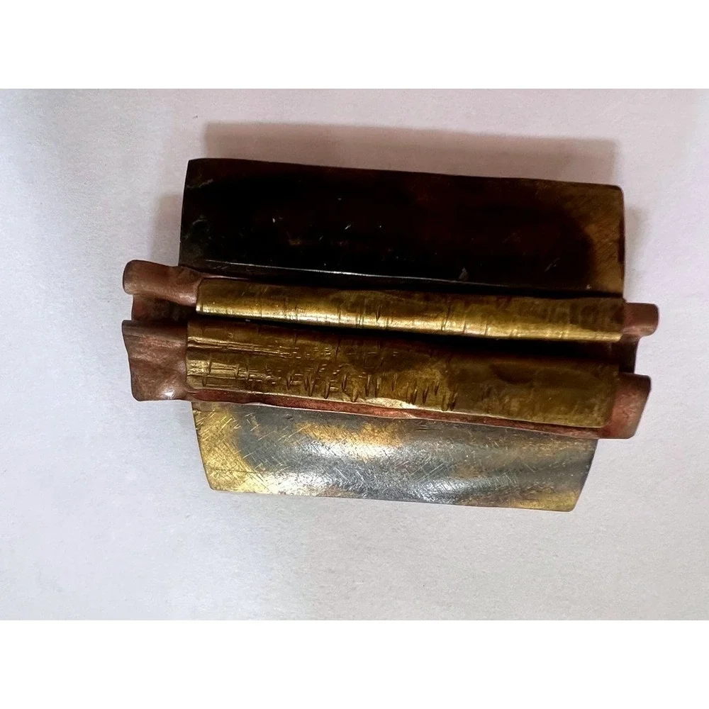Vintage Mixed Metal Brutalist Brooch Copper Brass Abstract Modernist Pin Earthy